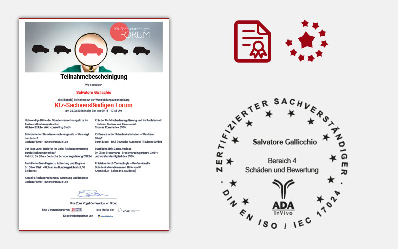 Zertifikat Gutachter KFZ Schweiz