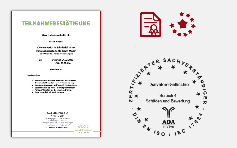 Zertifikat Gutachter KFZ Schweiz