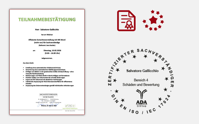 Zertifikat Gutachter KFZ Schweiz